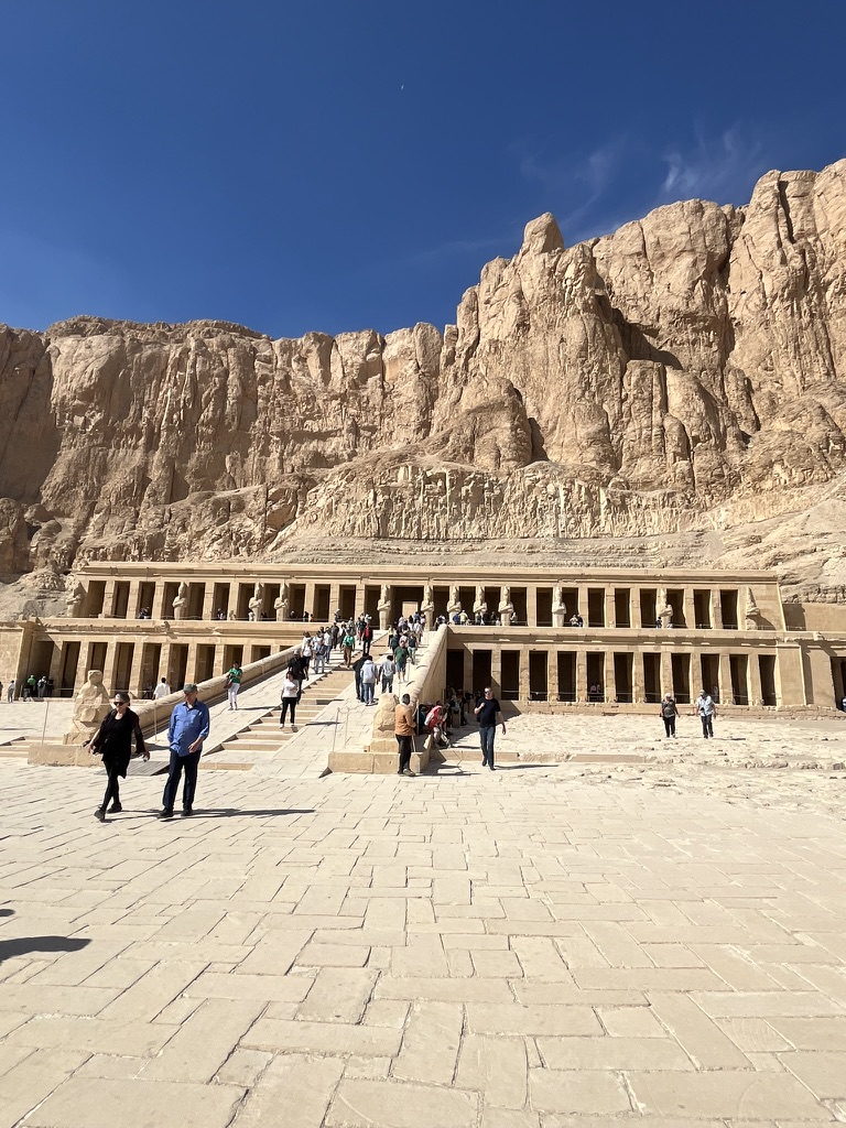 Built into the towering limestone cliffs of Deir el-Bahari, the Mortuary Temple of Hatshepsut is a masterpiece of classical ancient architecture.