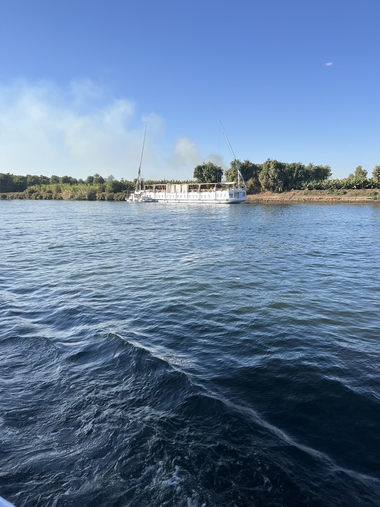 Traditional wooden feluccas and elegant multi-masted dahabiyas sail the Nile River, offering a peaceful and timeless way to experience the lush, palm-fringed landscapes of Upper Egypt.