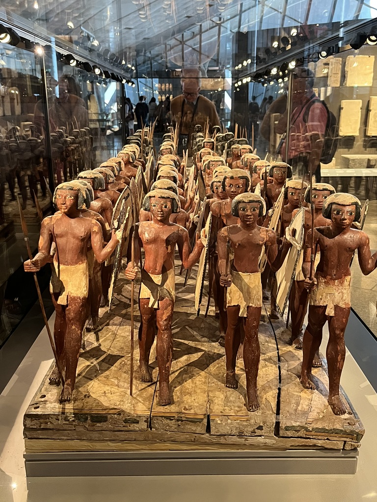 A remarkably preserved set of 40 painted wooden model soldiers found in the tomb of Mesehti, a 12th Dynasty Nomarch (Governor) of Asyut.