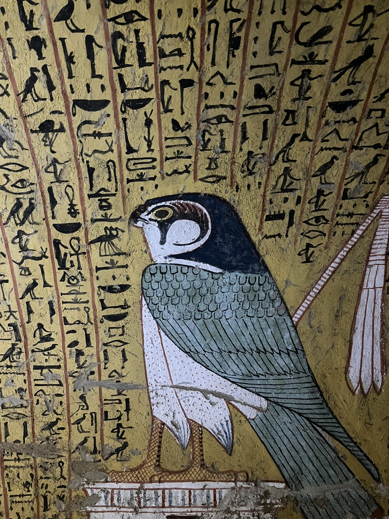 The vibrant murals inside the Tomb of Sennedjem at the artisans' village of Deir el-Medina showcase exceptionally detailed scenes of the falcon-headed god Horu.
