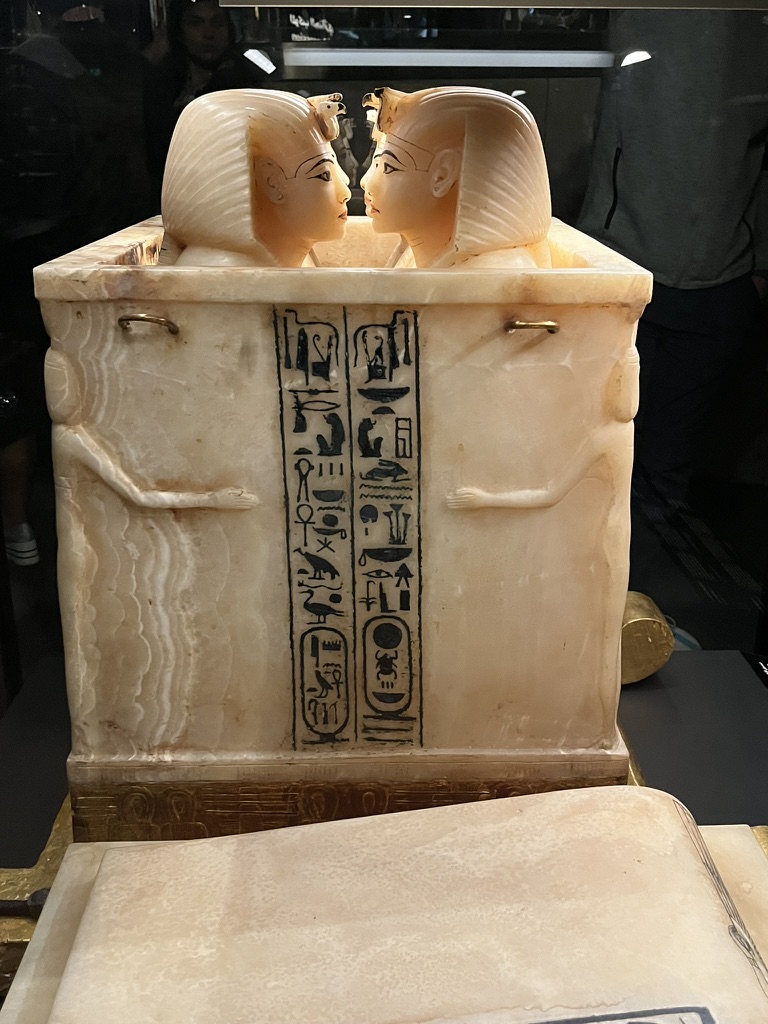 An alabaster canopic chest used to store the internal organs of King Tutankhamun.