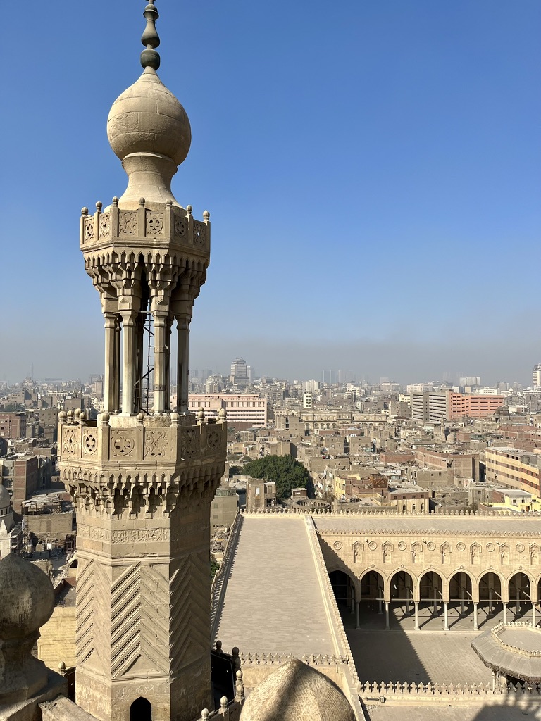 A panoramic view of the Mosque of Sultan al-Mu'ayyad (1415–1421 AD), looking north from the top of Bab Zuweila