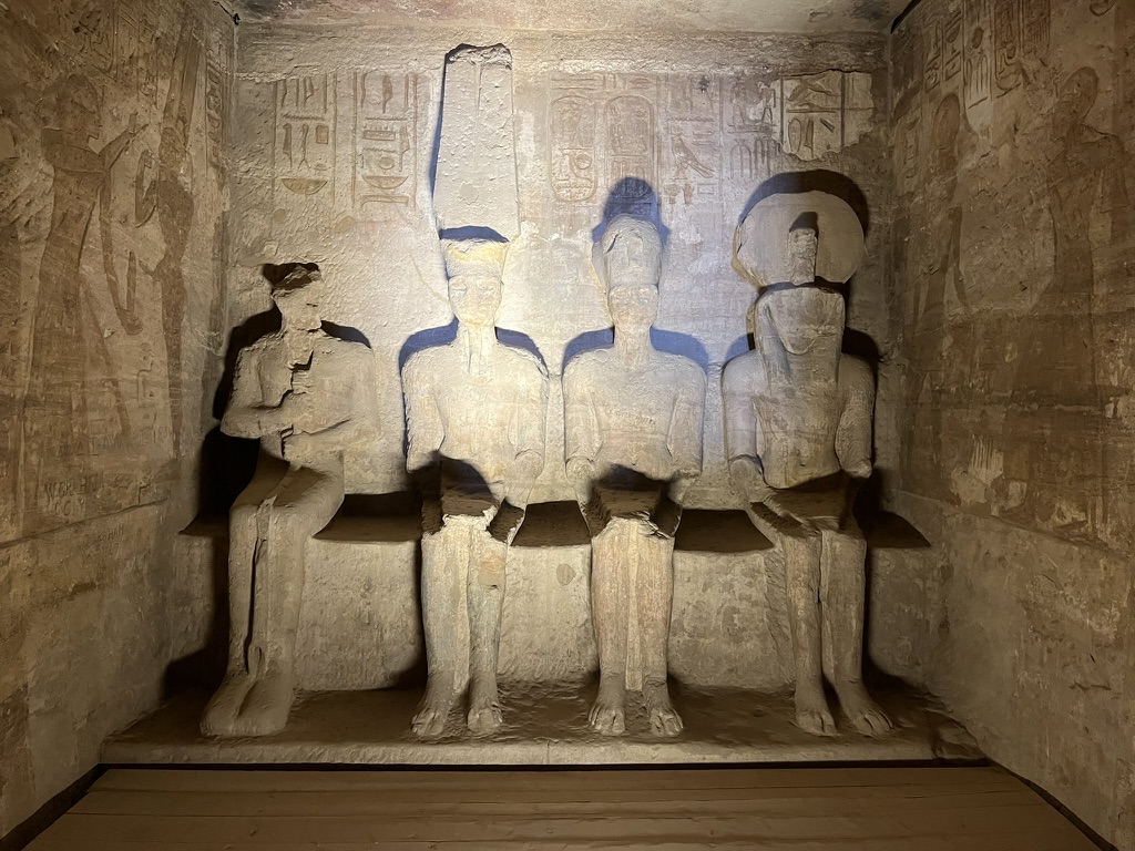 The four seated statues in the inner sanctuary (Holy of Holies) of the Great Temple at Abu Simbel, Egypt.